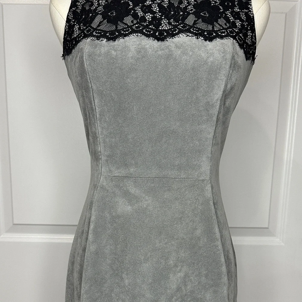 Calvin Klein Grey Faux Suede Lace Sleeveless Sheath Fitted Midi Dress Size 4